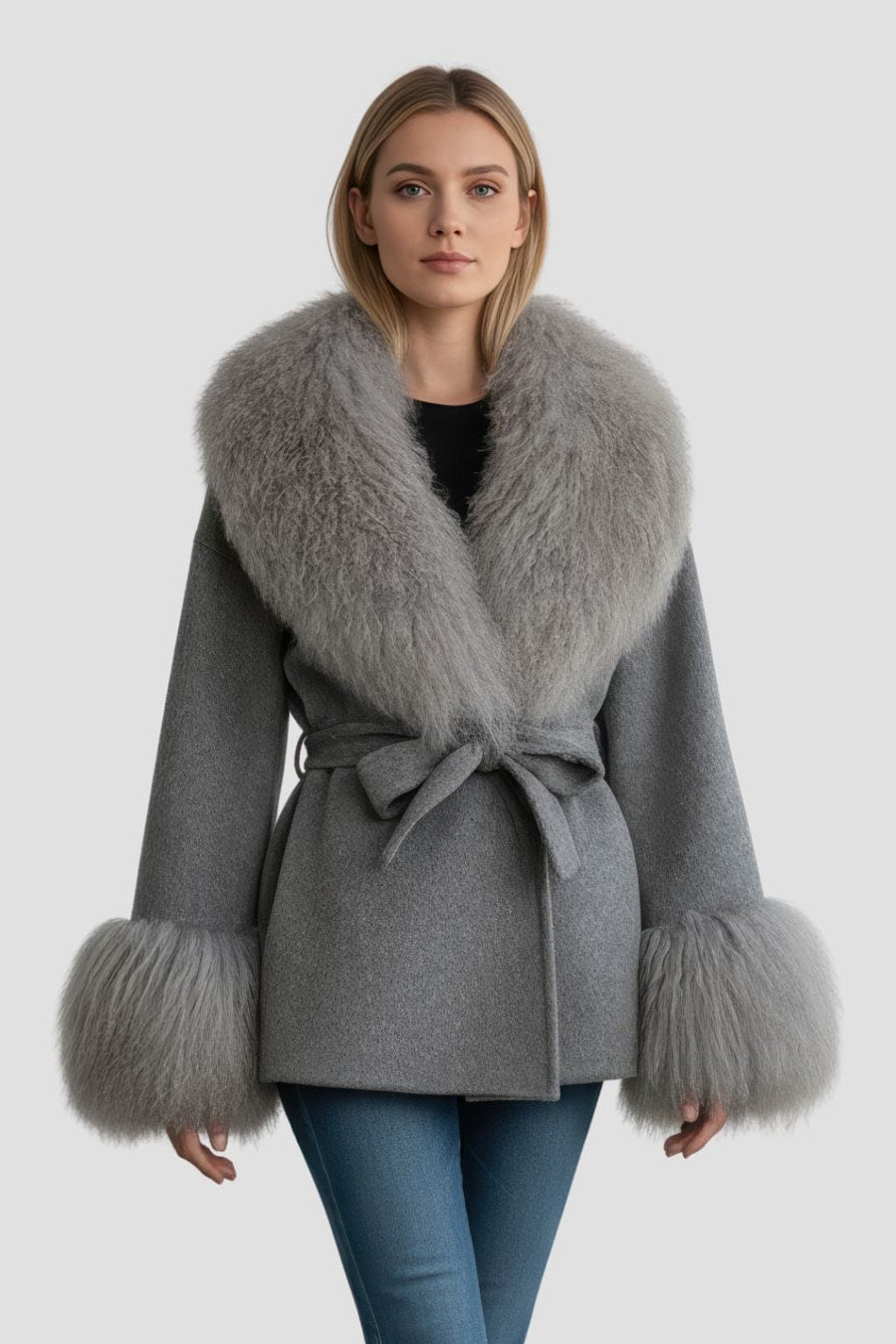 Veste fourrure mouton gris Héritage fourrure