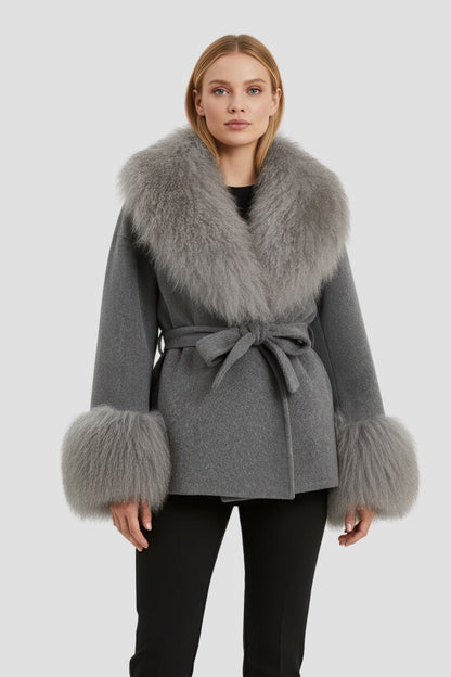 Veste fourrure mouton gris Héritage fourrure