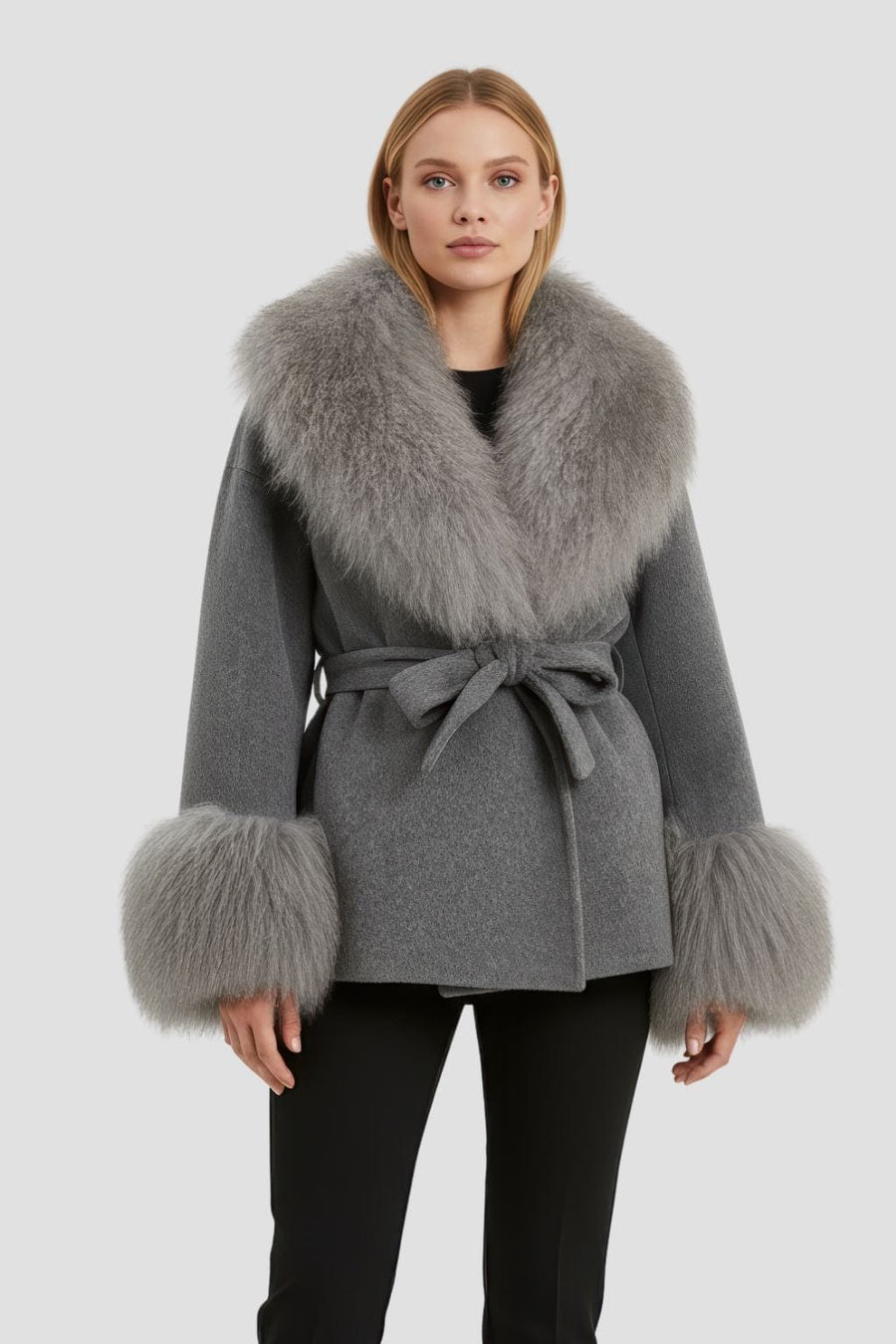 Veste fourrure mouton gris Héritage fourrure