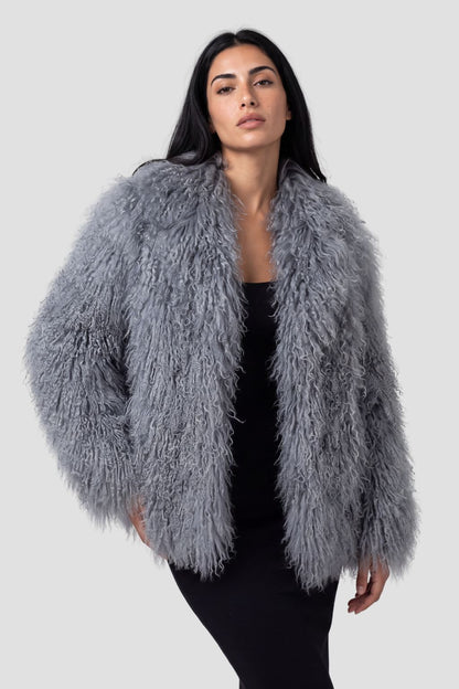 Veste fourrure mouton gris Héritage fourrure