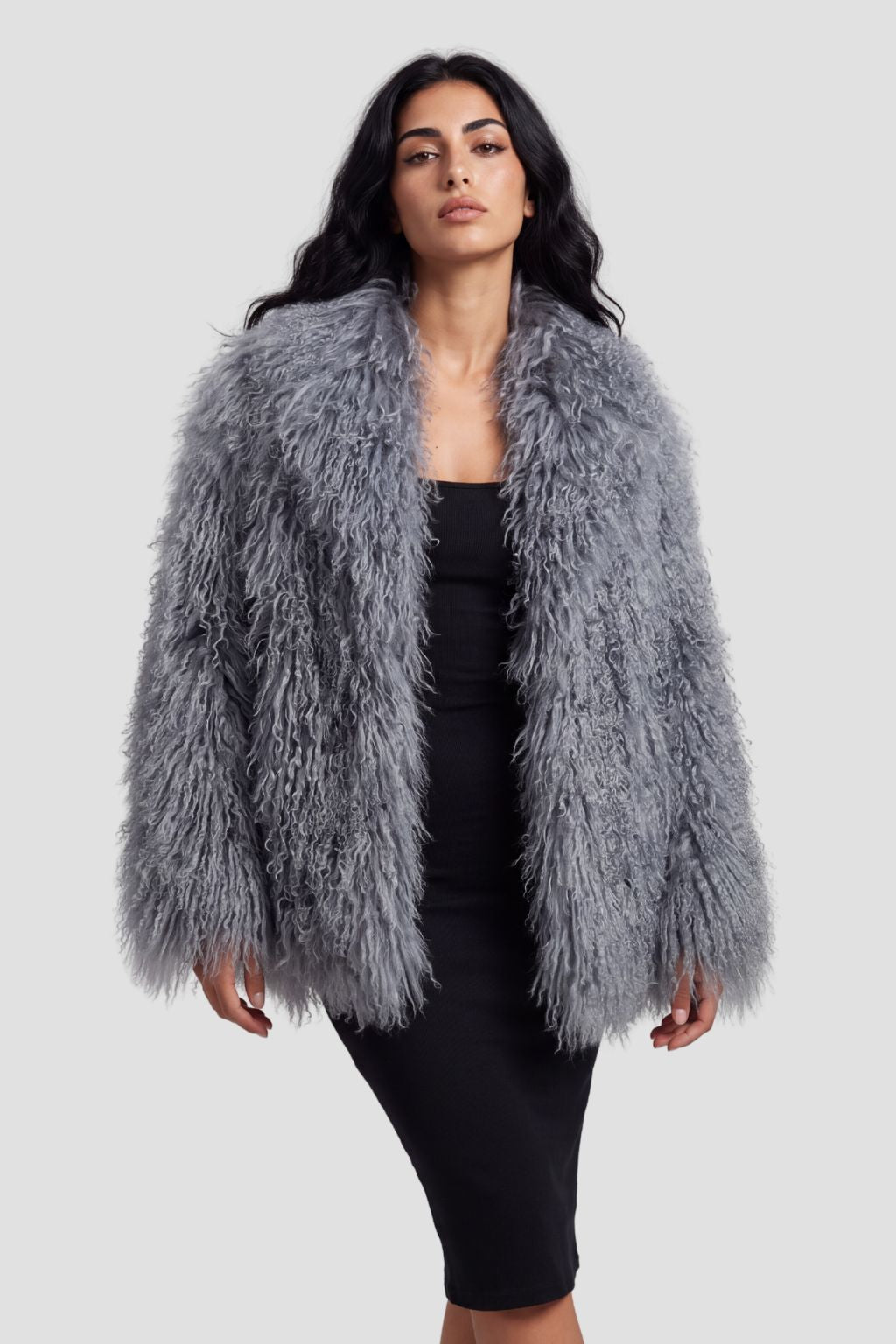 Veste fourrure mouton gris Héritage fourrure
