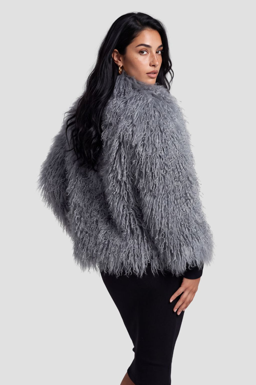 Veste fourrure mouton gris Héritage fourrure