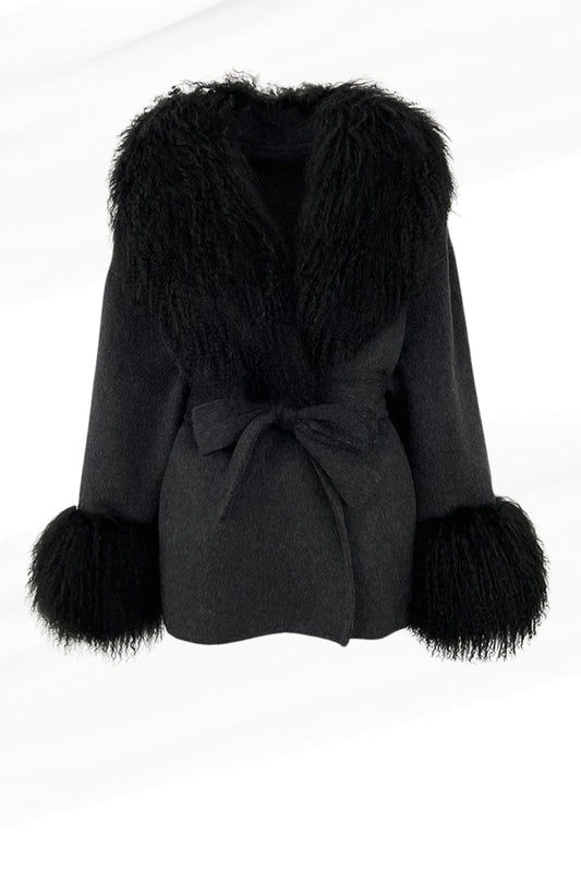 Veste fourrure mouton noire Héritage fourrure
