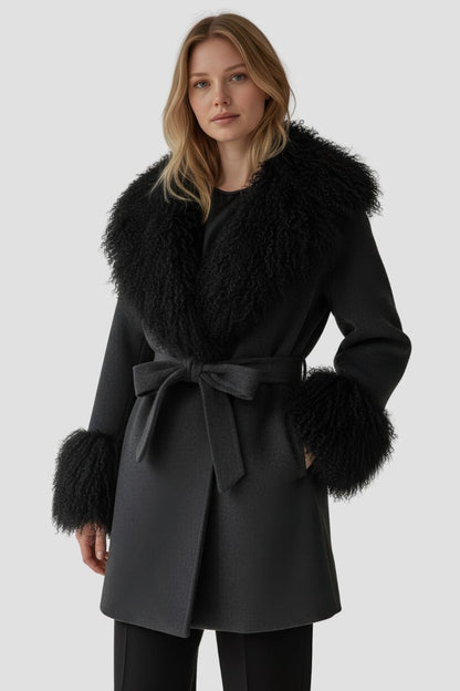 Veste fourrure mouton noire Héritage fourrure