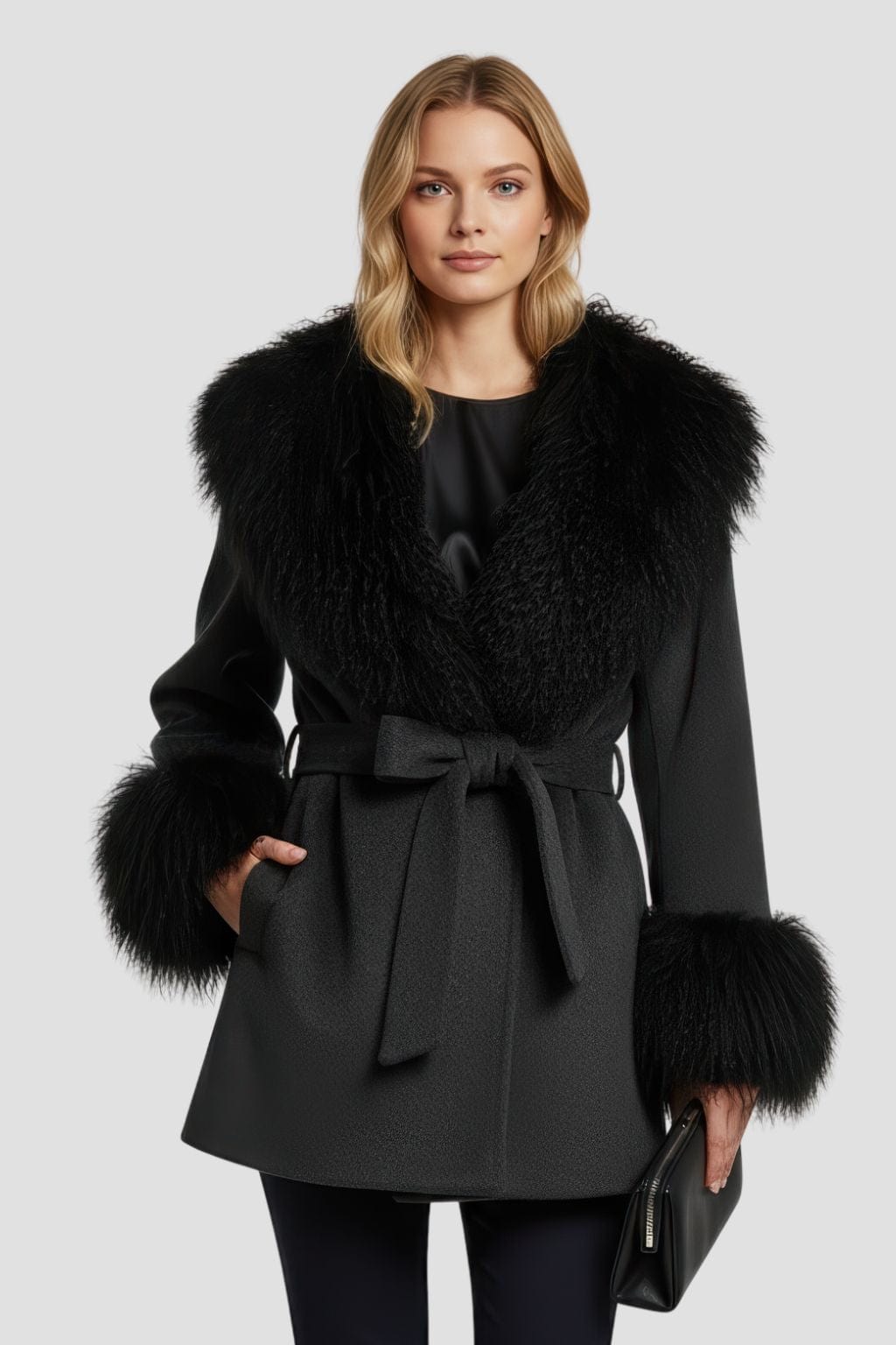 Veste fourrure mouton noire Héritage fourrure