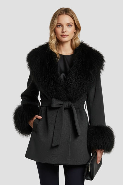 Veste fourrure mouton noire Héritage fourrure