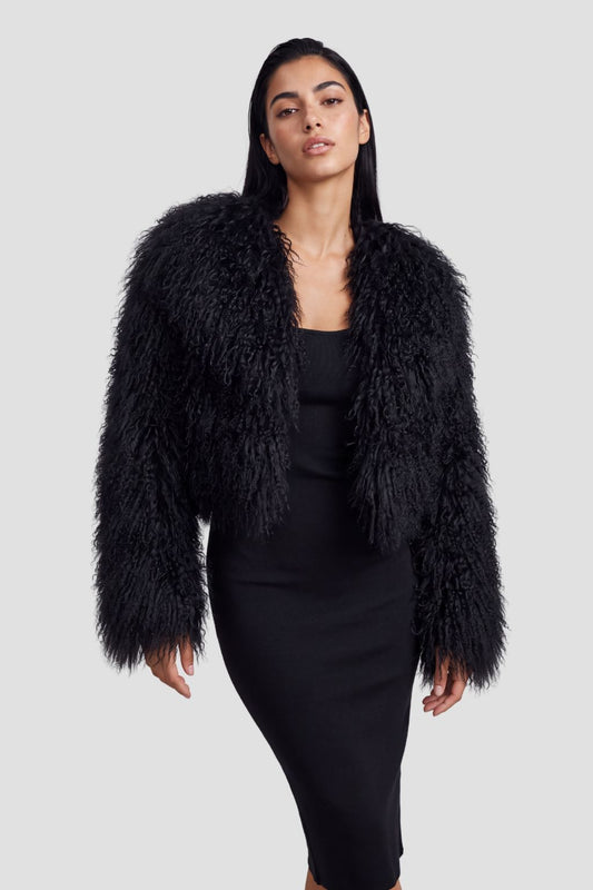 Veste fourrure mouton noire Héritage fourrure