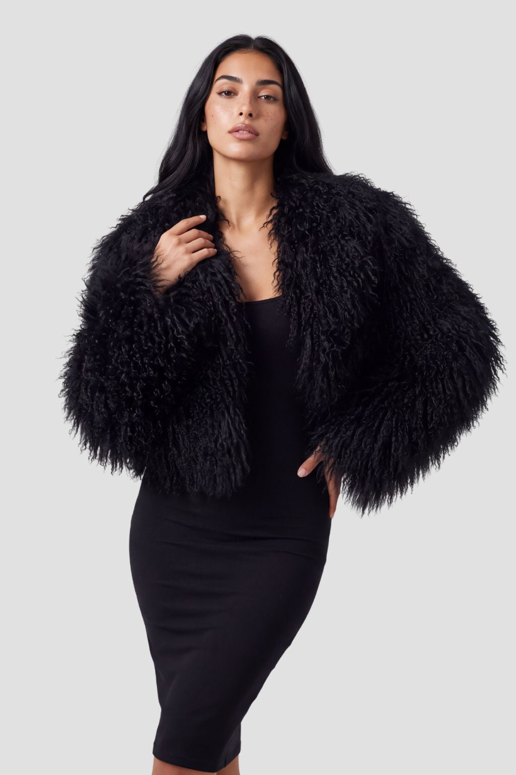 Veste fourrure mouton noire Héritage fourrure