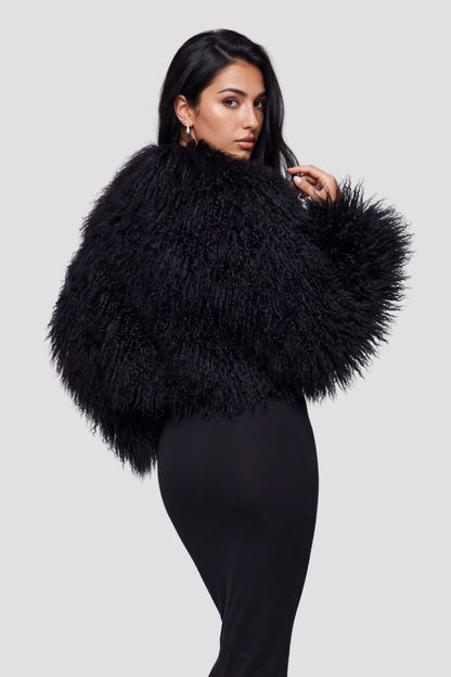 Veste fourrure mouton noire Héritage fourrure