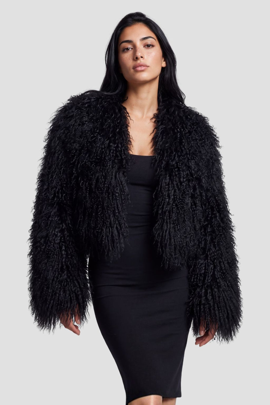 Veste fourrure mouton noire Héritage fourrure