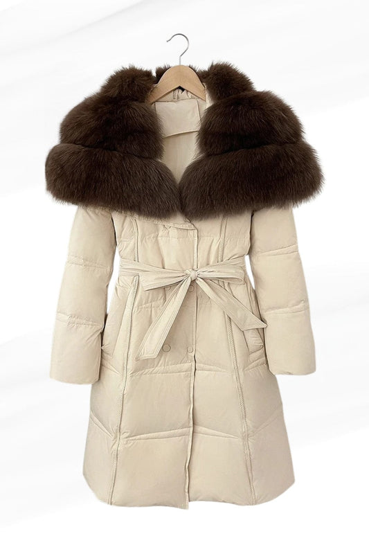 Veste longue en fourrure beige Héritage fourrure