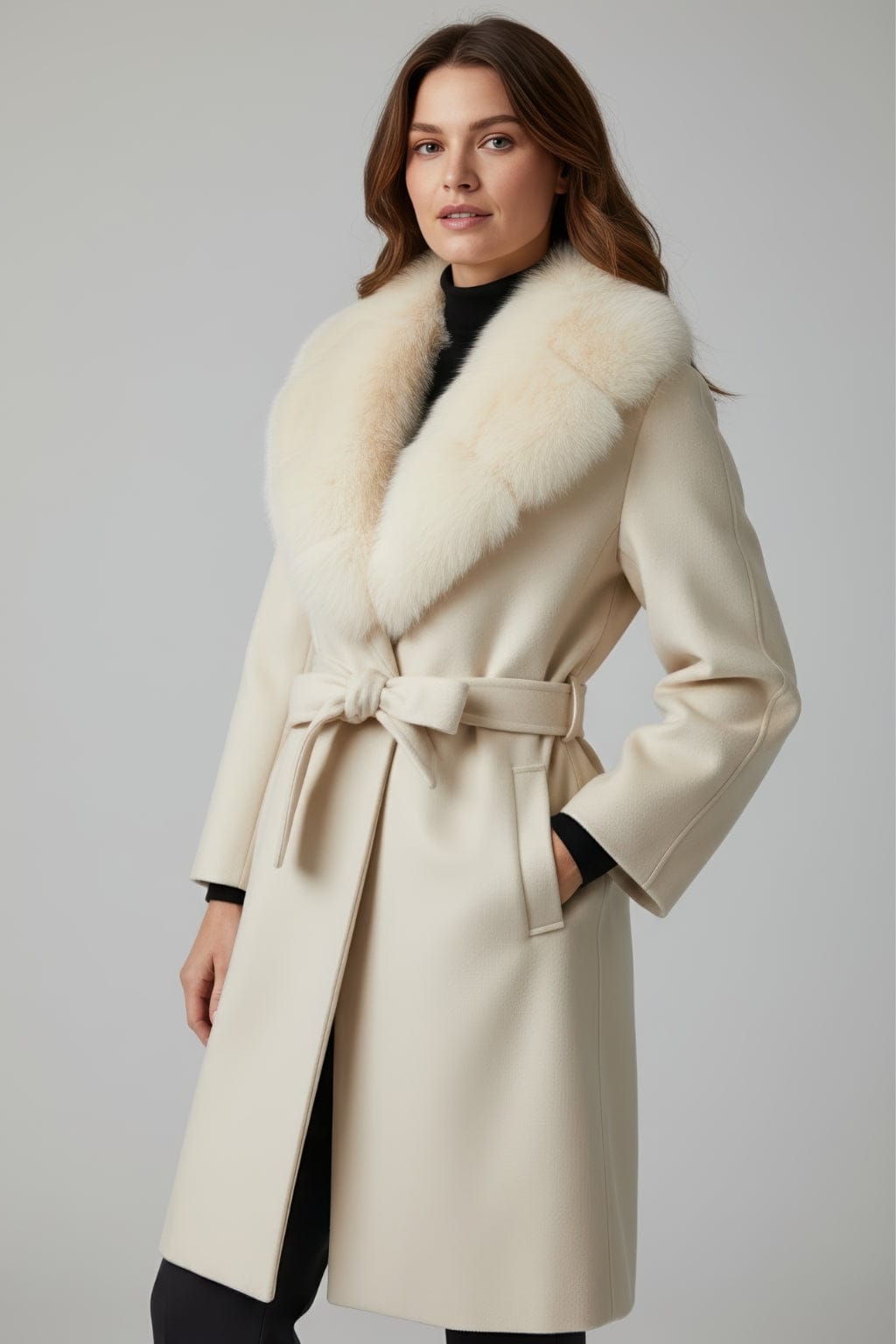 Veste longue en fourrure beige Héritage fourrure