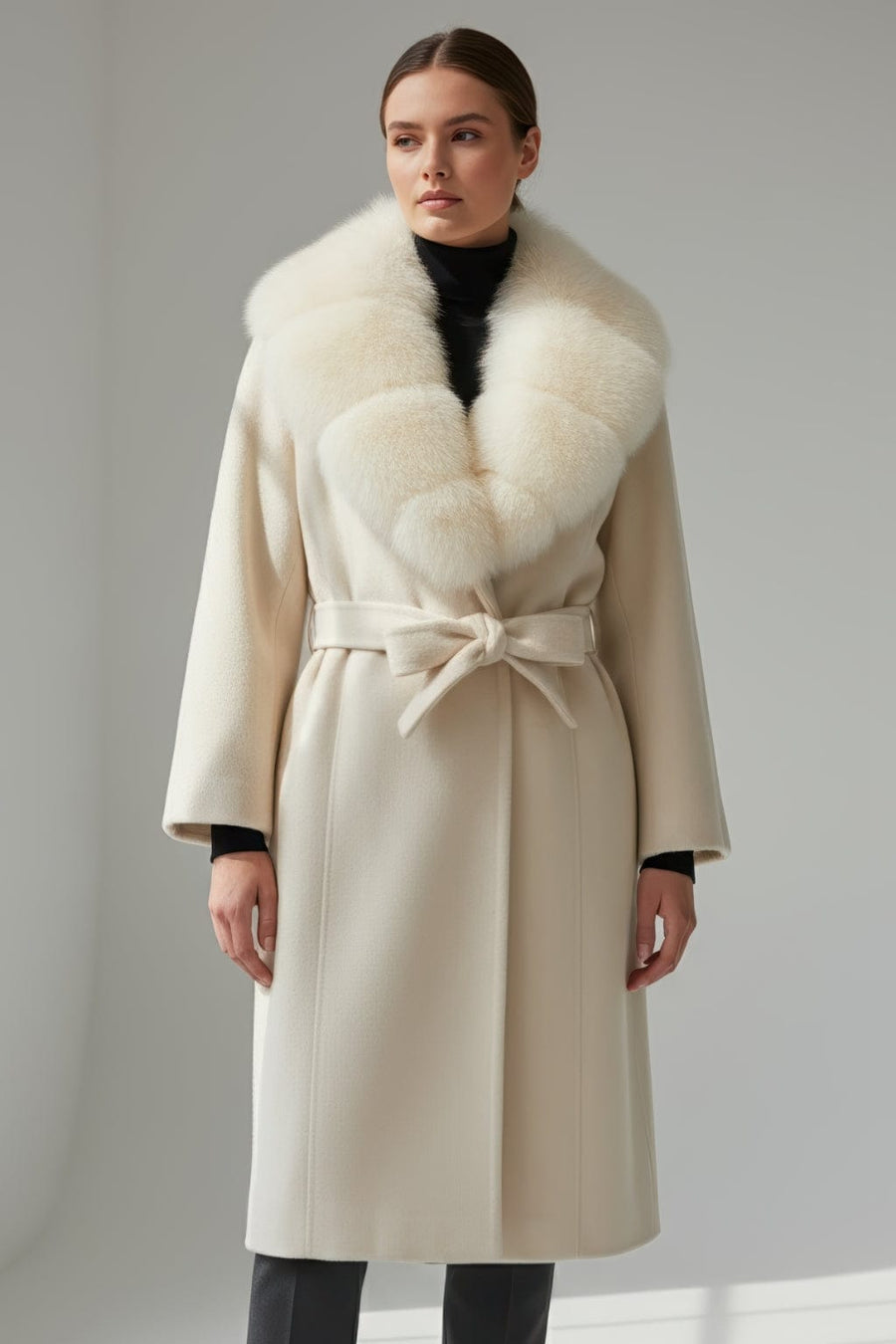 Veste longue en fourrure beige Héritage fourrure