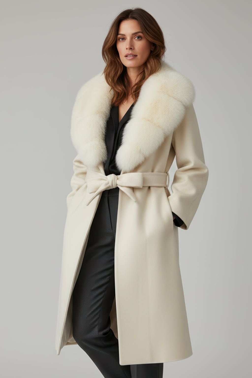 Veste longue en fourrure beige Héritage fourrure