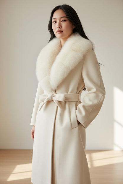 Veste longue en fourrure beige Héritage fourrure