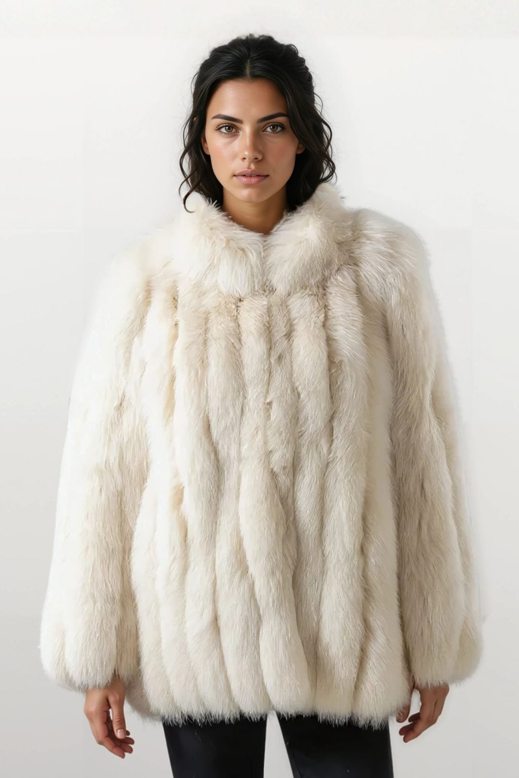 Veste longue en fourrure beige Héritage fourrure