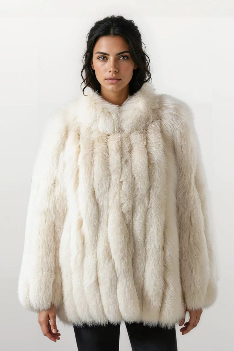 Veste longue en fourrure beige Héritage fourrure