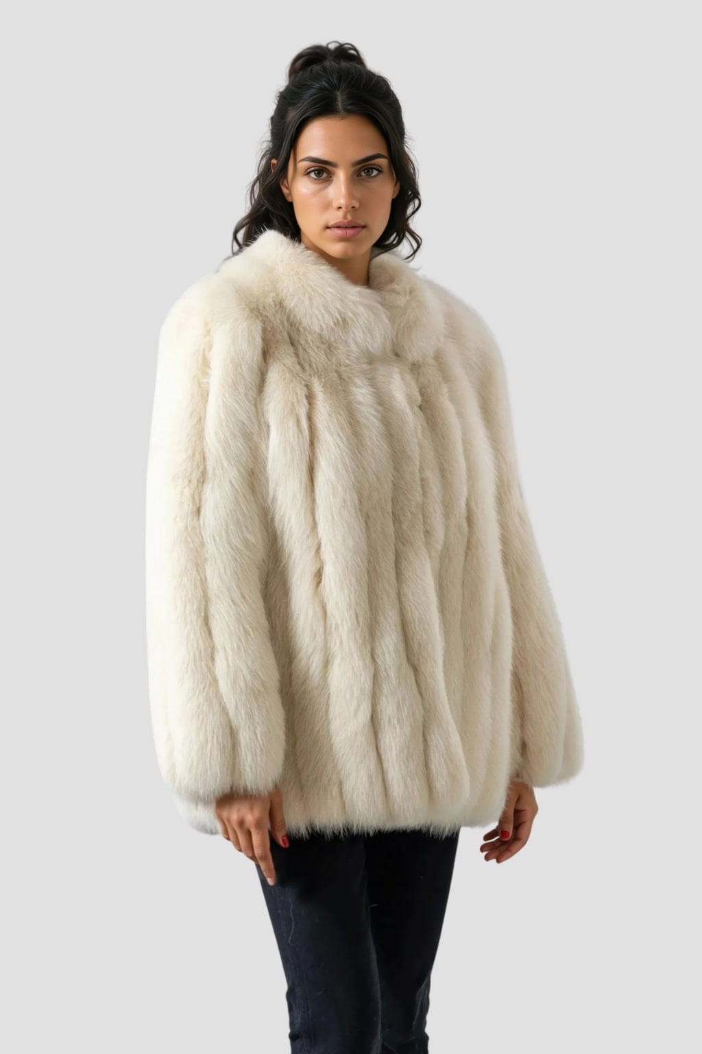 Veste longue en fourrure beige Héritage fourrure