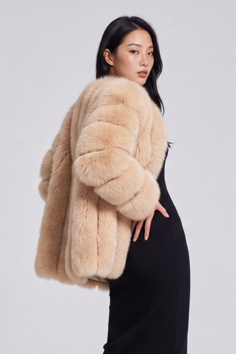 Veste longue en fourrure beige Héritage fourrure