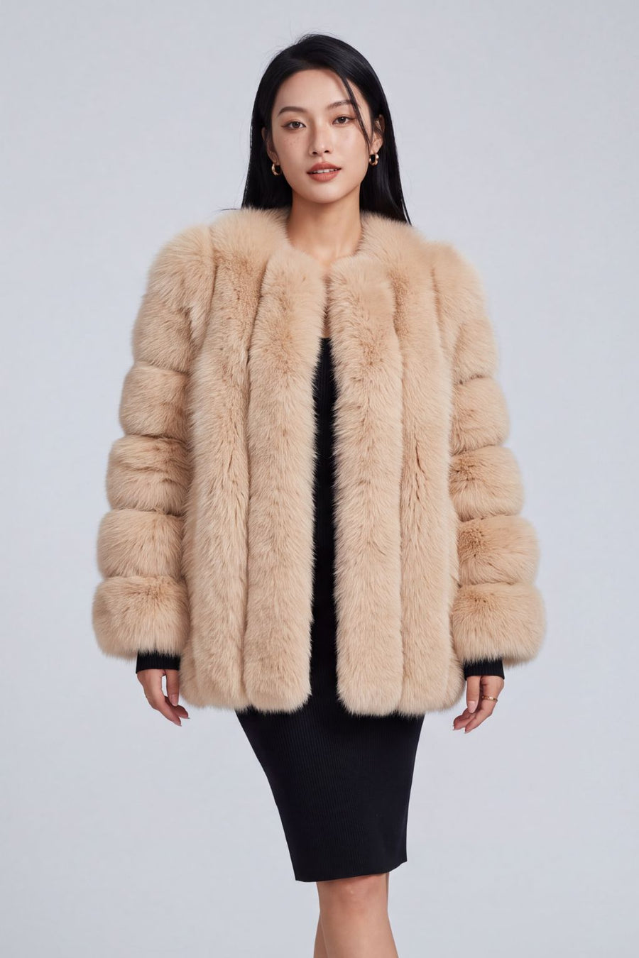 Veste longue en fourrure beige Héritage fourrure