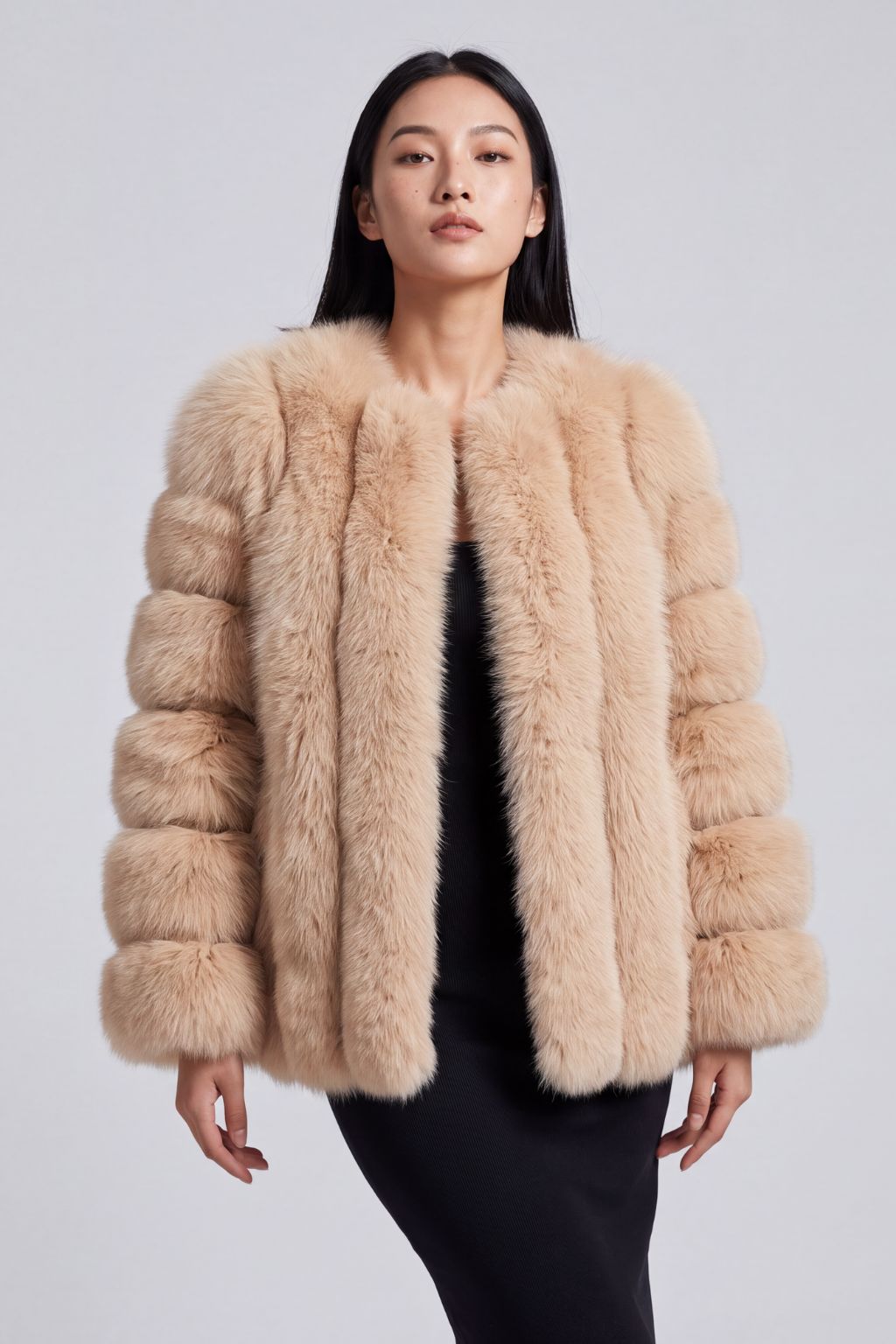 Veste longue en fourrure beige Héritage fourrure