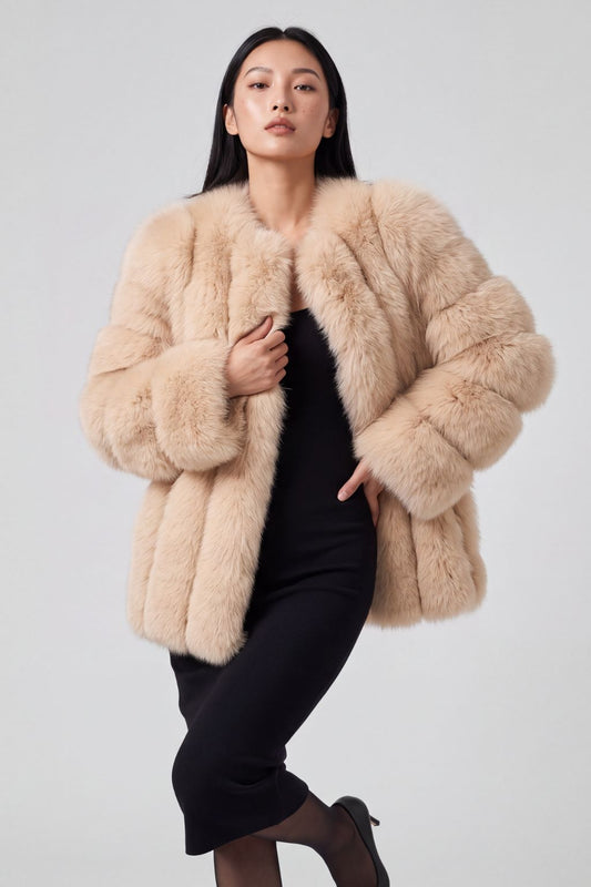 Veste longue en fourrure beige Héritage fourrure
