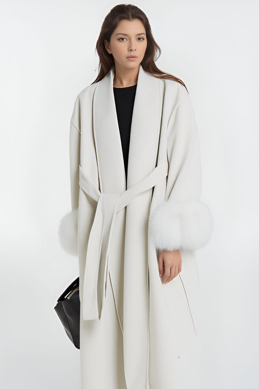 Veste longue en fourrure blanche Héritage fourrure