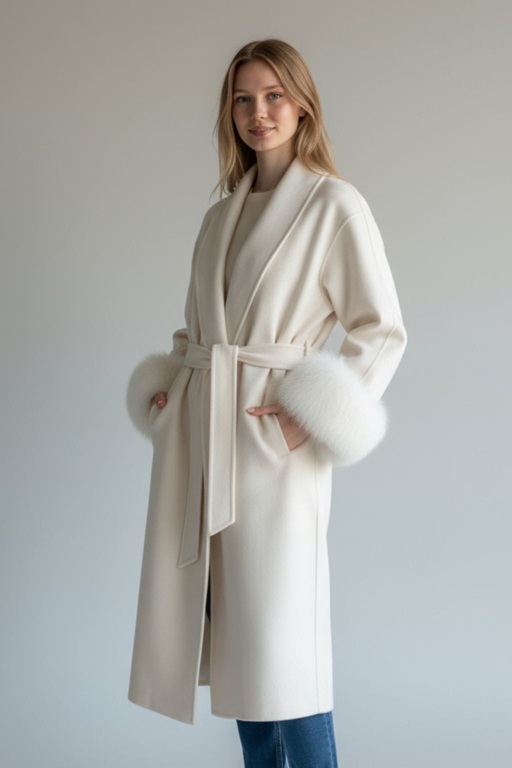 Veste longue en fourrure blanche Héritage fourrure