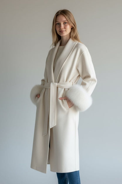 Veste longue en fourrure blanche Héritage fourrure