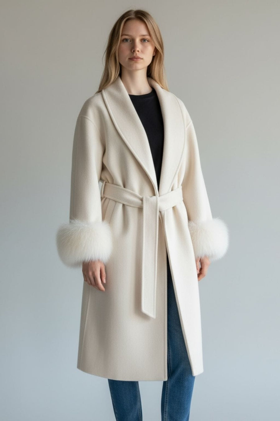 Veste longue en fourrure blanche Héritage fourrure