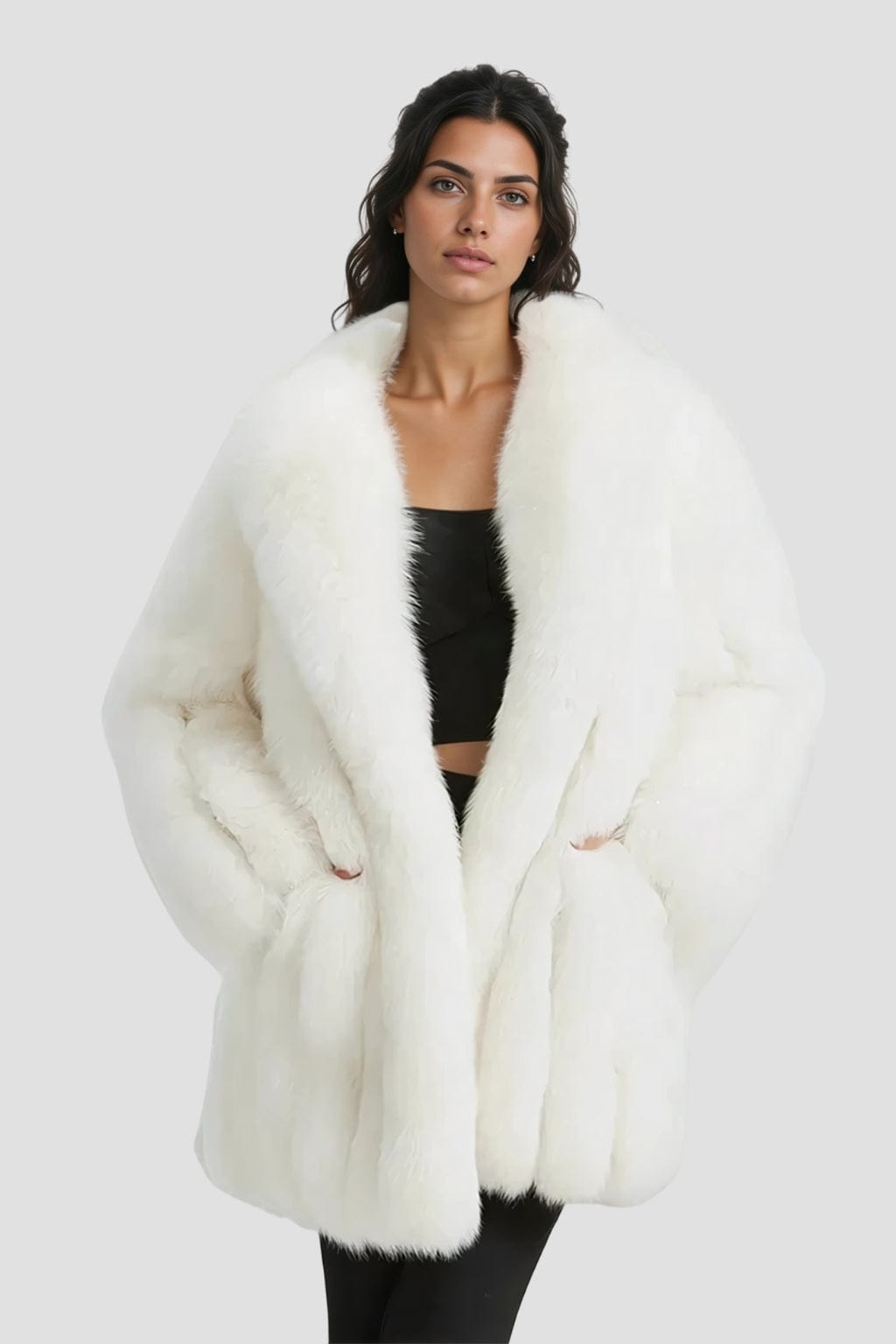 Veste longue en fourrure blanche Héritage fourrure