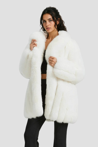 Veste longue en fourrure blanche Héritage fourrure