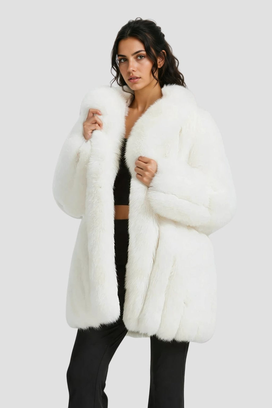 Veste longue en fourrure blanche Héritage fourrure