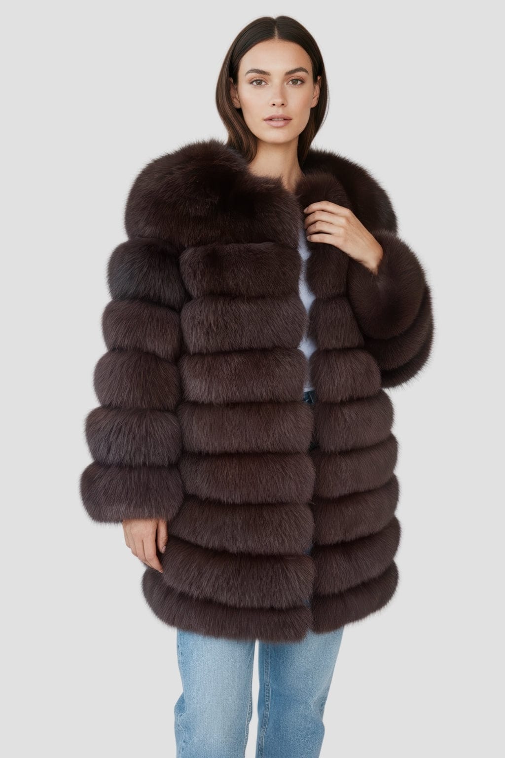 Veste longue en fourrure brune Héritage fourrure