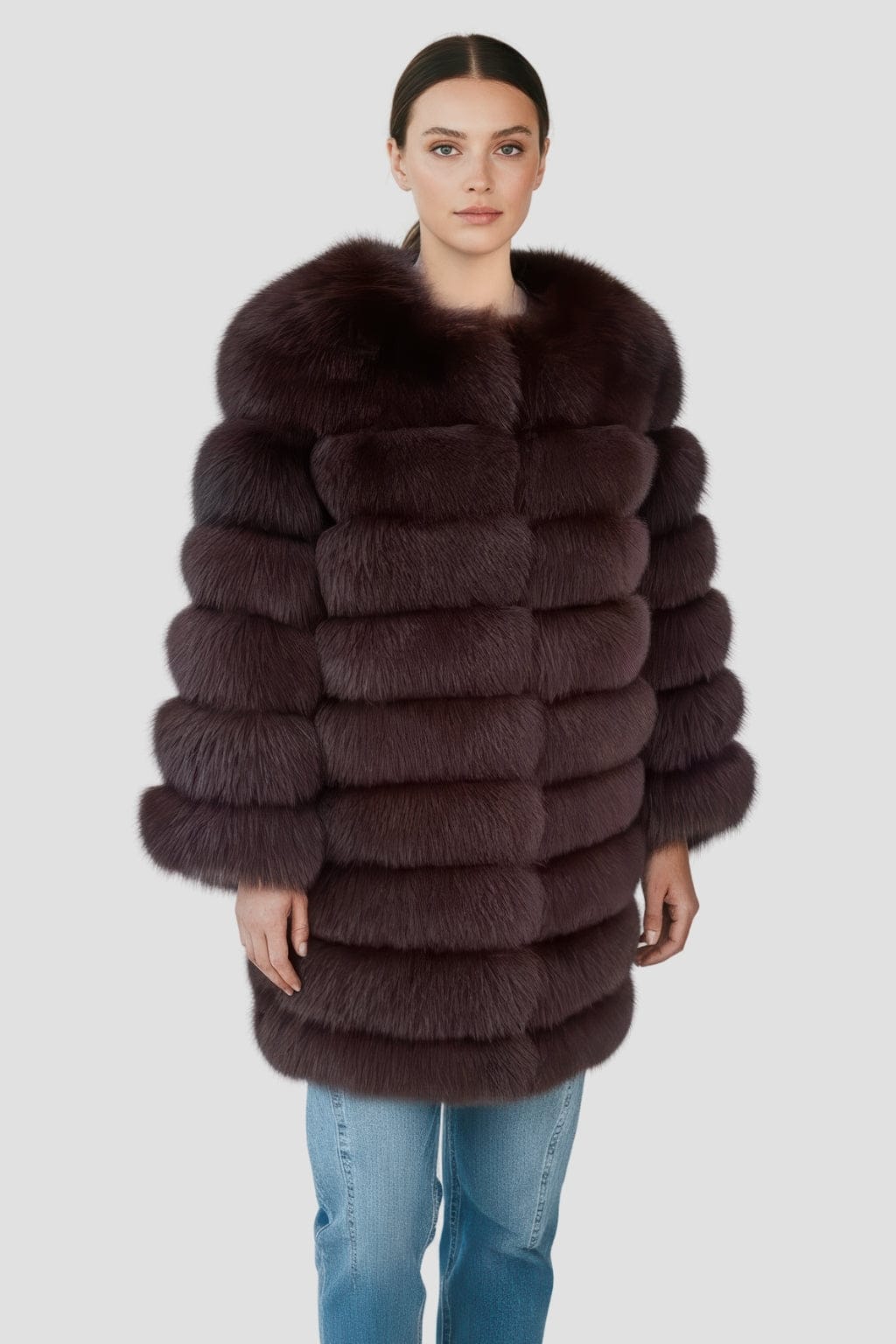 Veste longue en fourrure brune Héritage fourrure