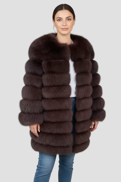 Veste longue en fourrure brune Héritage fourrure