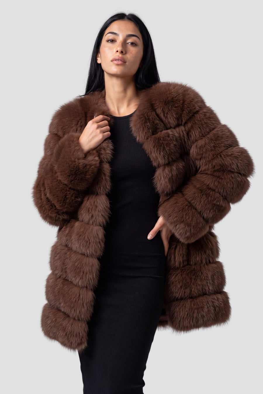 Veste longue en fourrure brune Héritage fourrure