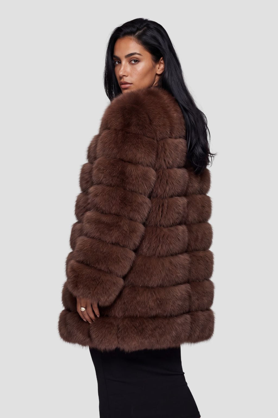 Veste longue en fourrure brune Héritage fourrure