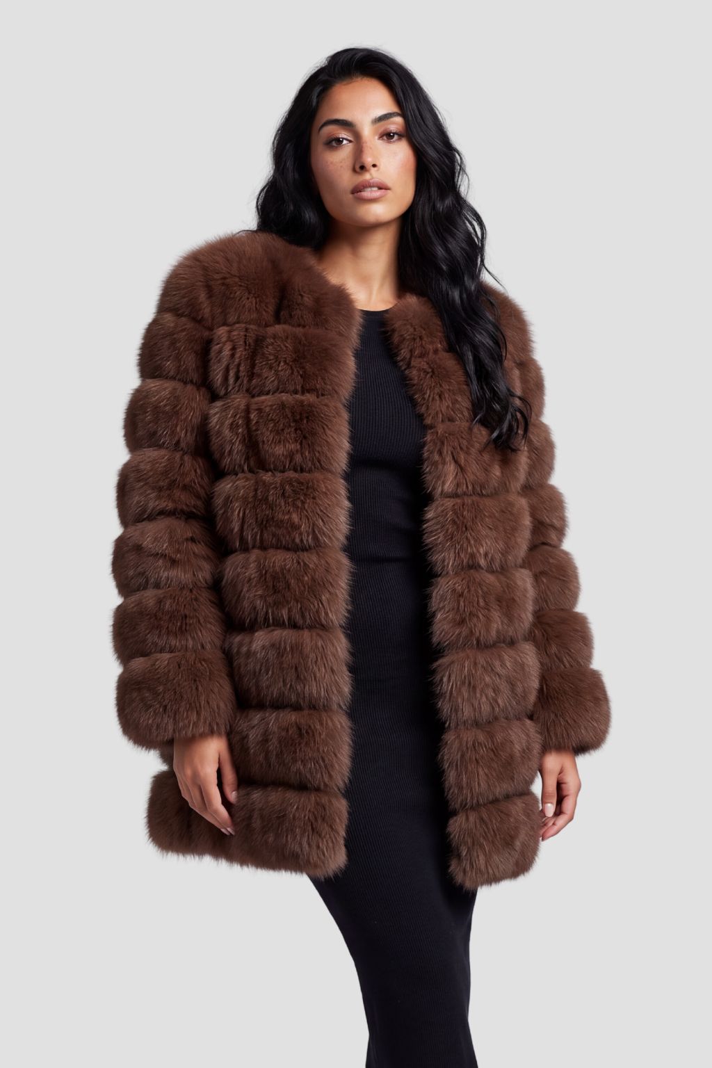 Veste longue en fourrure brune Héritage fourrure