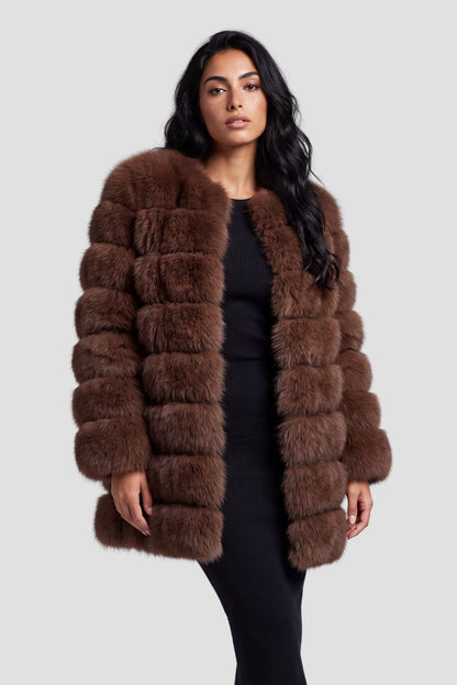 Veste longue en fourrure brune Héritage fourrure