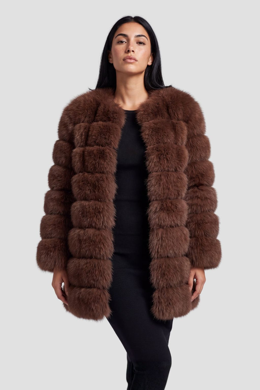 Veste longue en fourrure brune Héritage fourrure