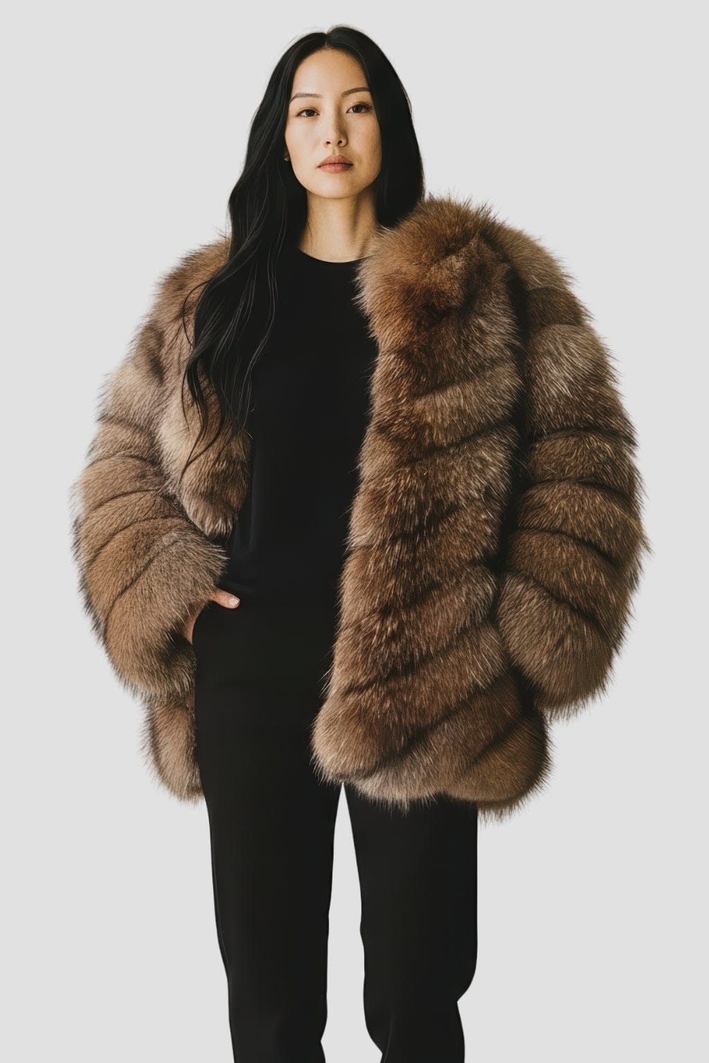 Veste longue en fourrure claire Héritage fourrure