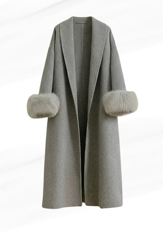 Veste longue en fourrure grise Héritage fourrure