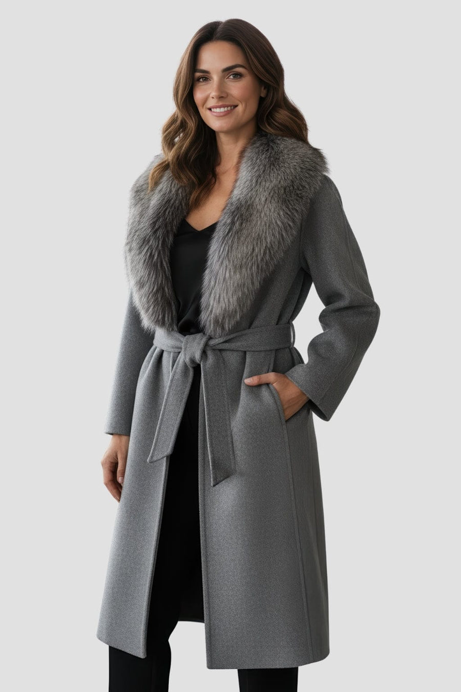 Veste longue en fourrure grise Héritage fourrure