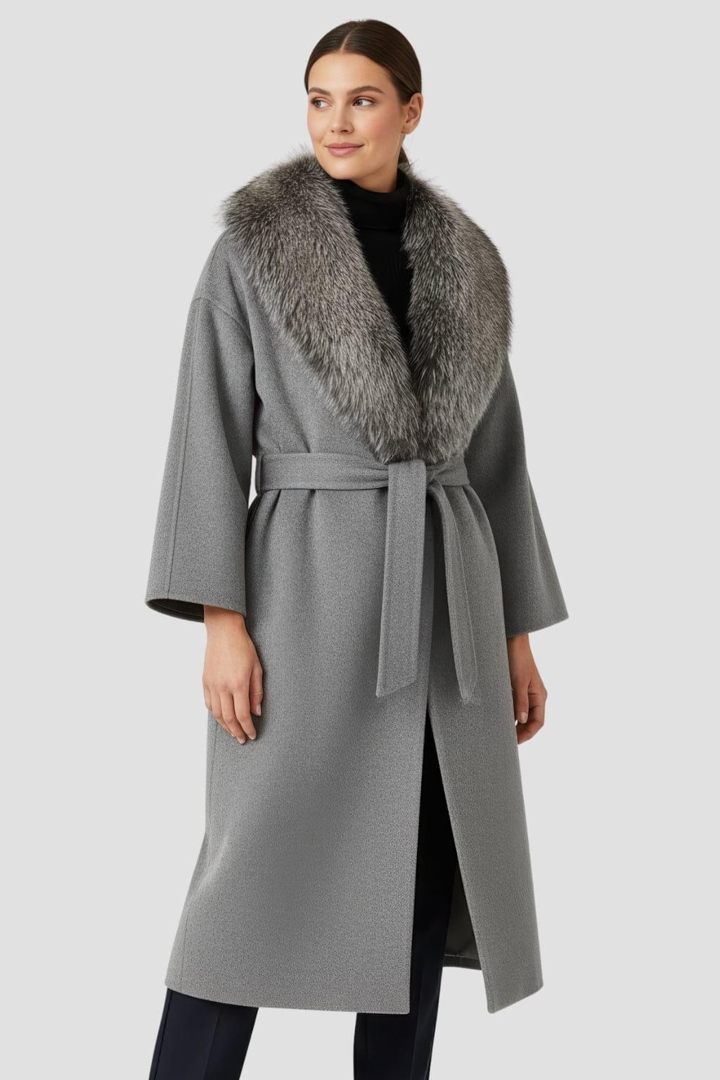 Veste longue en fourrure grise Héritage fourrure