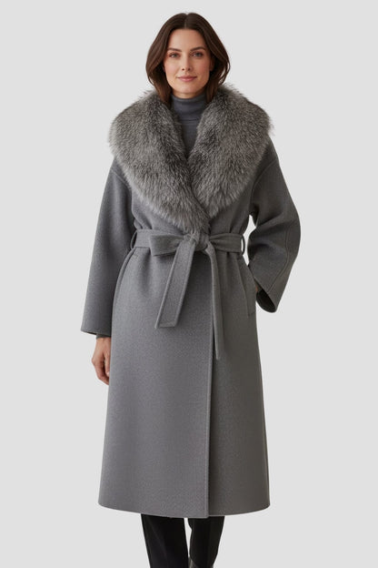 Veste longue en fourrure grise Héritage fourrure