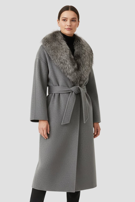 Veste longue en fourrure grise Héritage fourrure