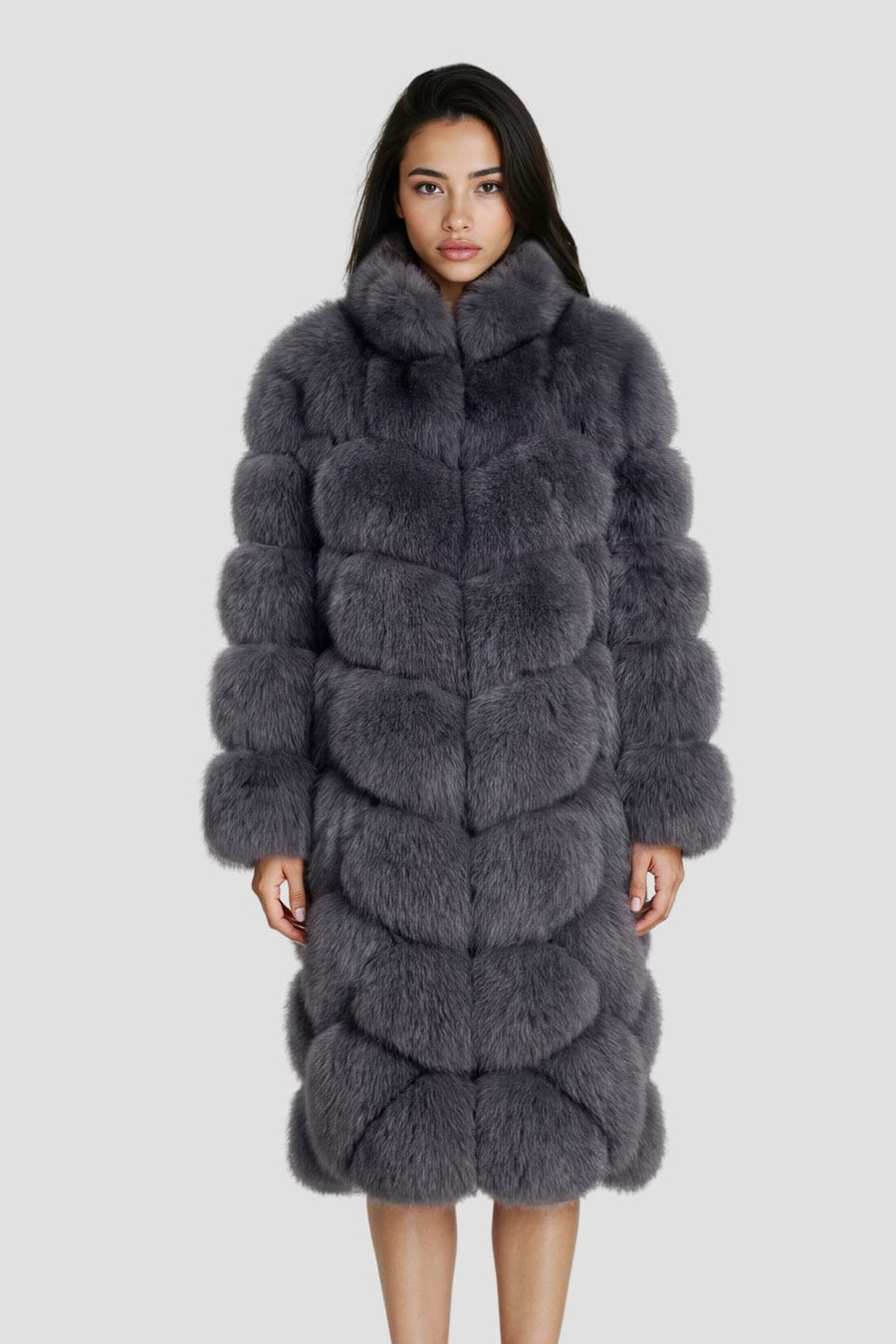Veste longue en fourrure grise Héritage fourrure