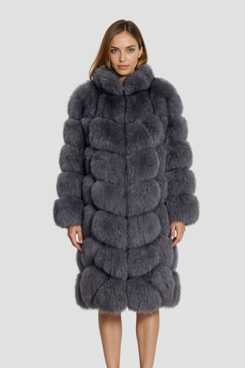 Veste longue en fourrure grise Héritage fourrure