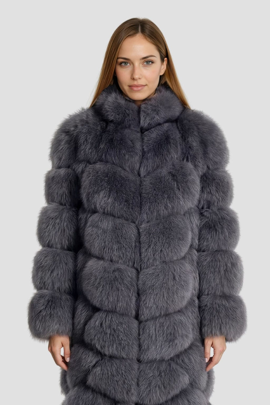 Veste longue en fourrure grise Héritage fourrure